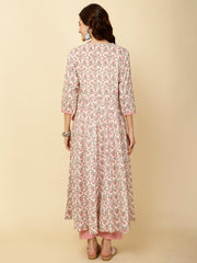 Floral Printed Cotton Anarkali Kurta With Pants