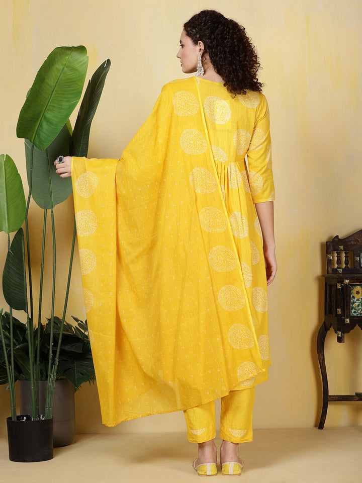 Printed Cotton Blend Kurta With Pants &amp; Dupatta