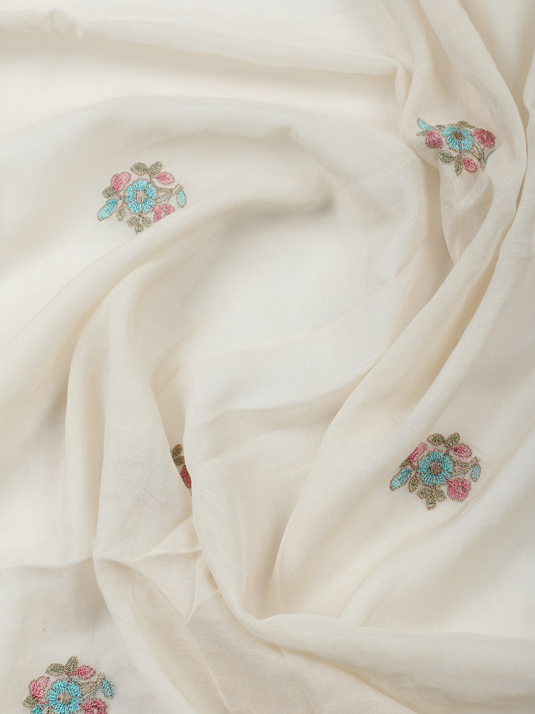 Embroidered Chanderi Unstitched Suit With Pant &amp; Dupatta