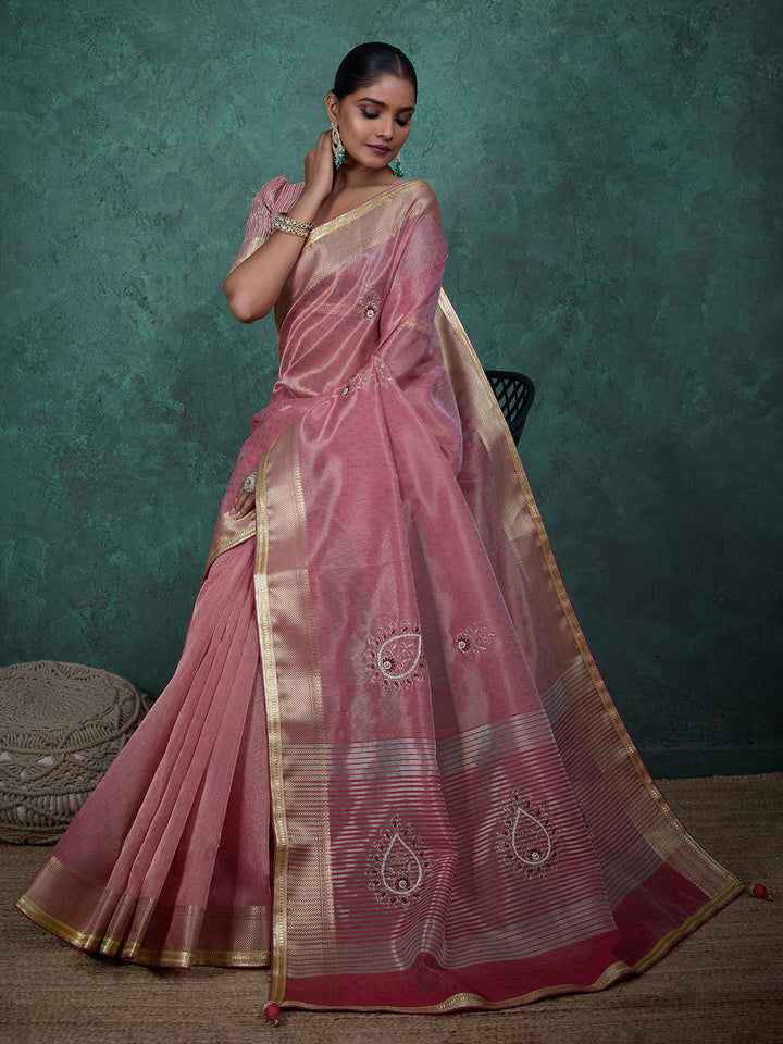 Embroidered Linen Blend Saree