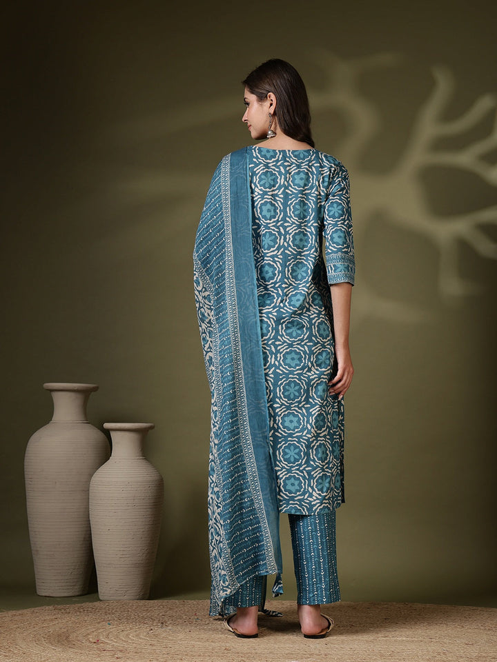 Printed Cotton Blend Kurta With Pant &amp; Dupatta