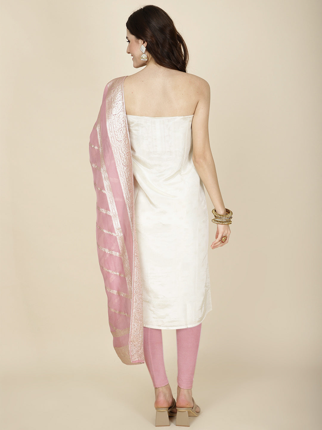 Neck Patti Chanderi Unstitched Suit Piece With Dupatta