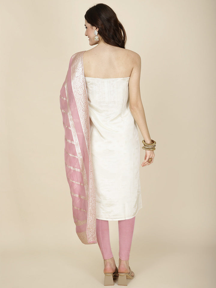Neck Patti Chanderi Unstitched Suit Piece With Dupatta