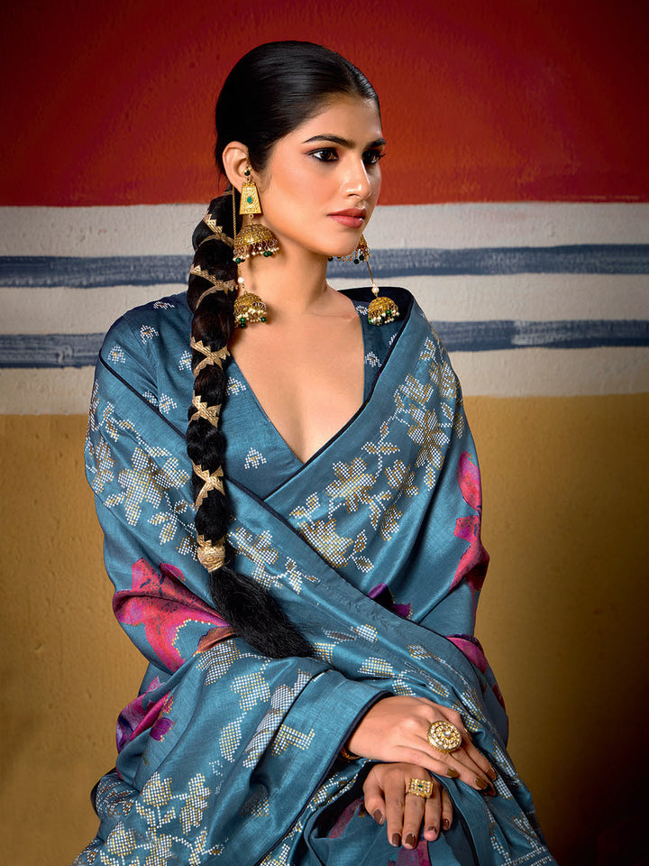 Digital Floral Printed Art Silk Saree