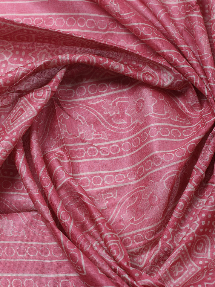 Printed Cotton Blend Unstitched Suit With Pant &amp; Dupatta