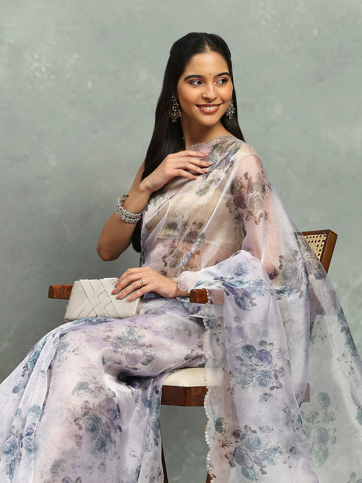 Digital Floral Printed Organza Saree