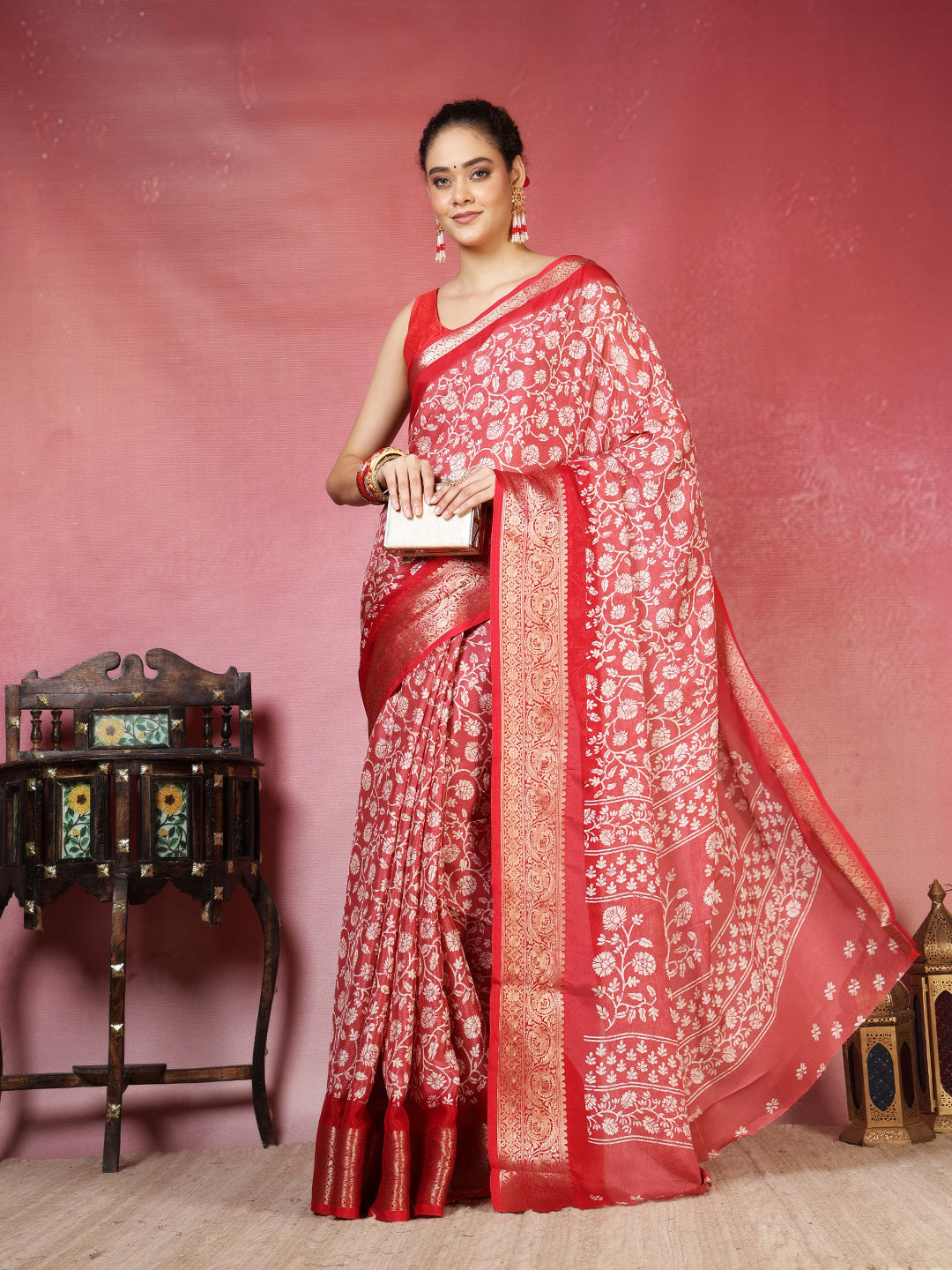 Floral Printed Art Silk Saree