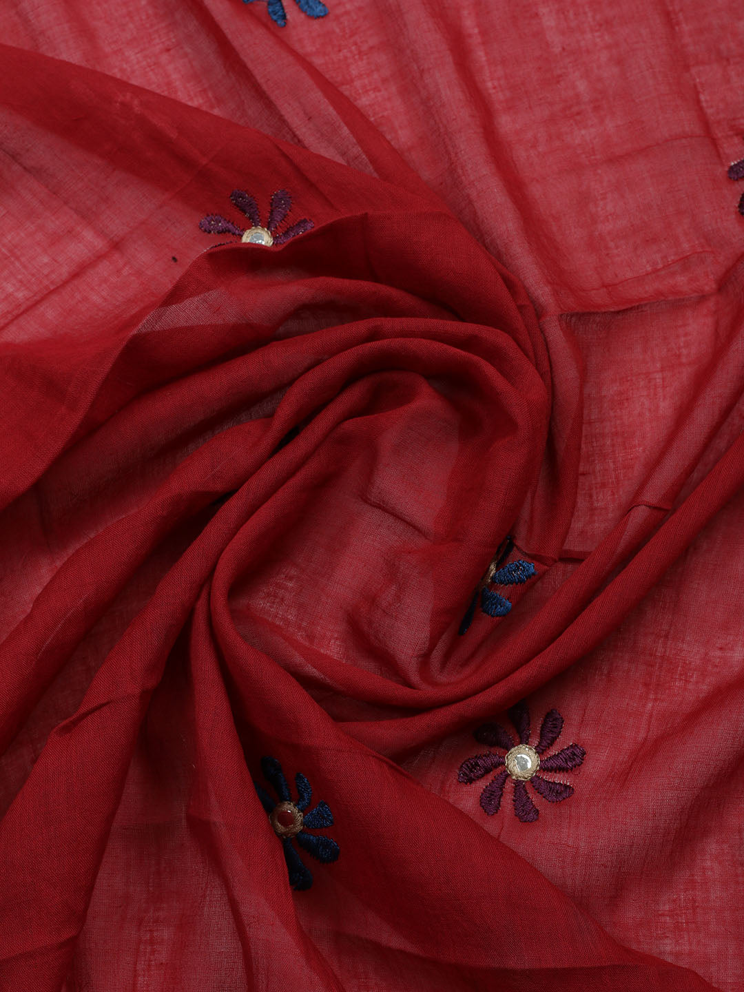 Embroidered Cotton Blend Unstitched Suit With Pant &amp; Dupatta