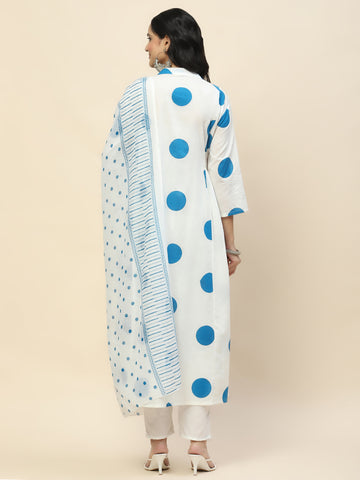 Printed Booti Cotton Kurta With Pants & Dupatta