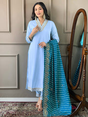 Resham Zari Embroidered Handloom  Kurta With Pant & Dupatta