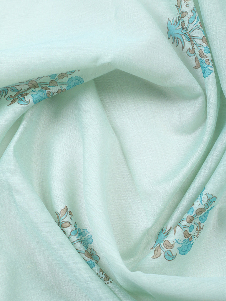 Printed Chanderi Unstitched Suit With Pant &amp; Dupatta