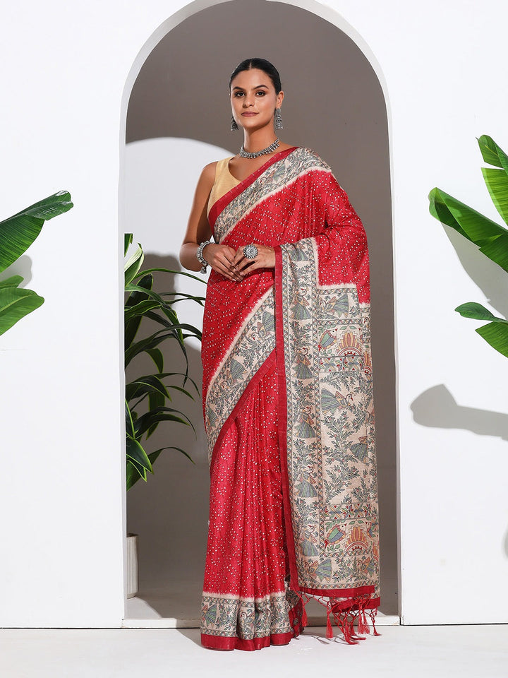 Printed Tussar Silk Saree