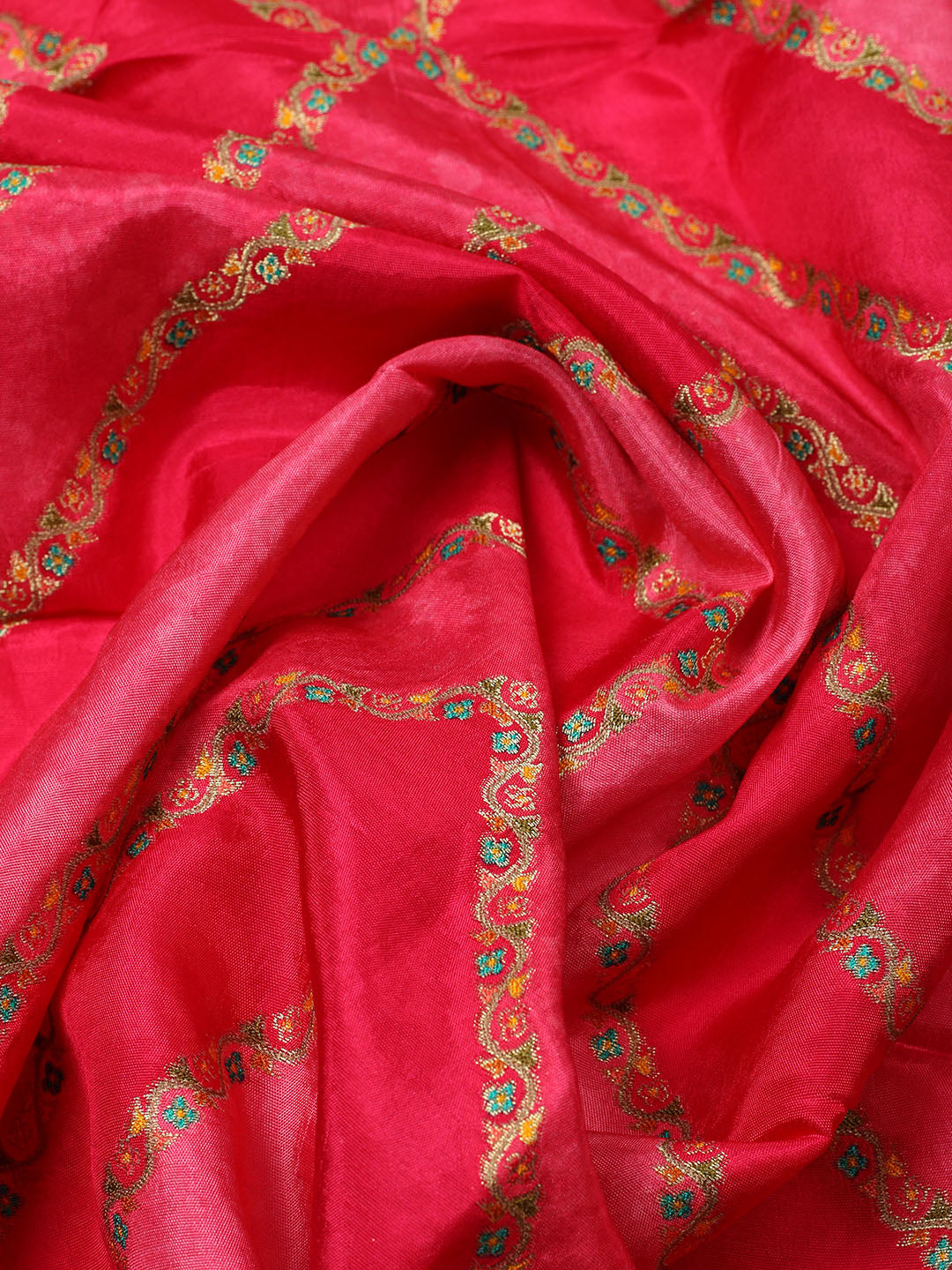 Embroidered Chanderi Unstitched Suit With Pant &amp; Dupatta