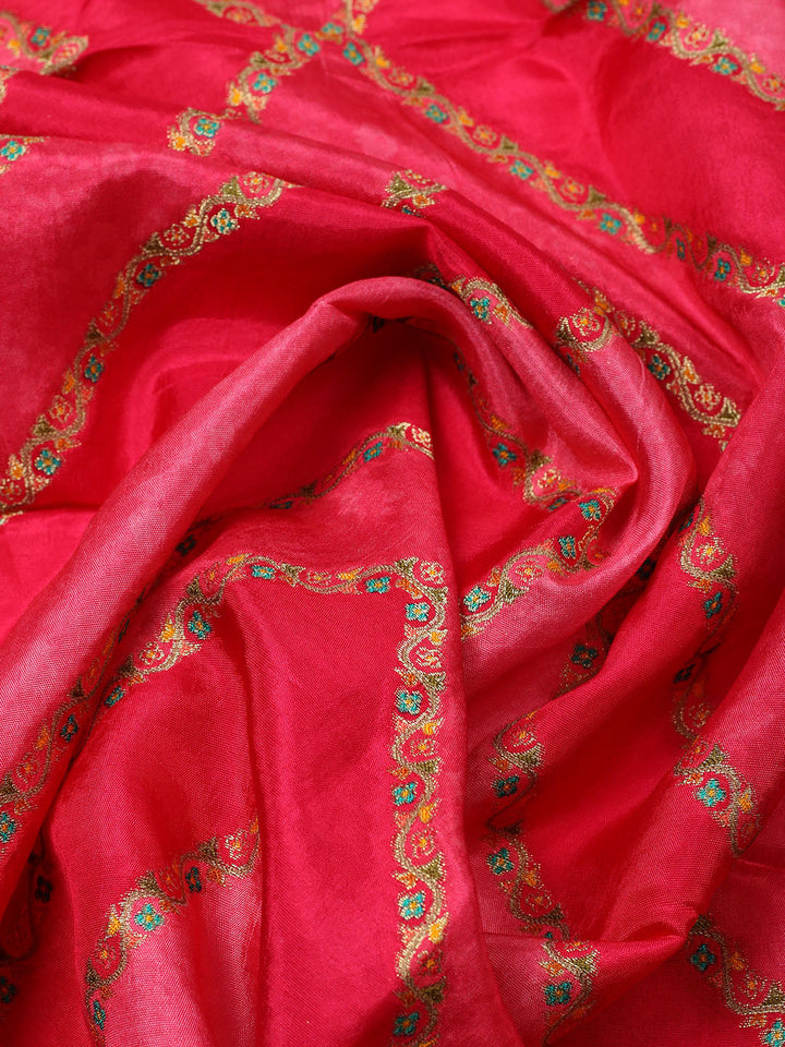 Embroidered Chanderi Unstitched Suit With Pant &amp; Dupatta