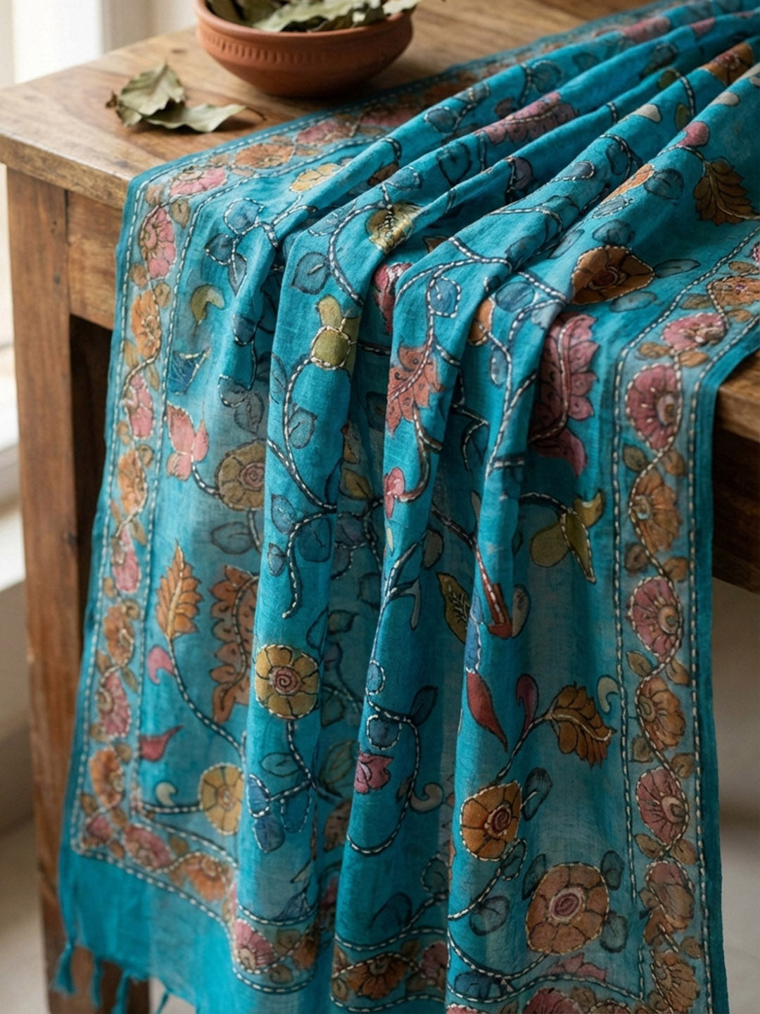 Printed Chanderi Unstitched Suit With Pant &amp; Dupatta
