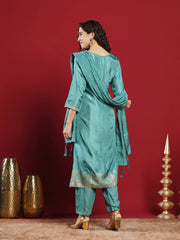 Embroidered Cotton Kurta With Pant & Dupatta