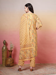 Embroidered Cotton Kurta With Pant & Dupatta