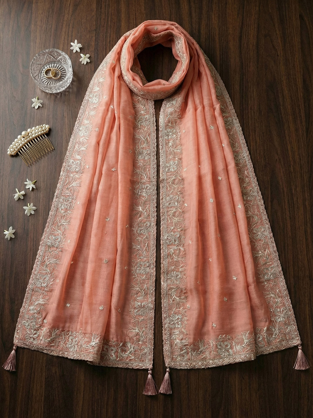 Embroidered Tissue Unstitched Suit With Pant &amp; Dupatta