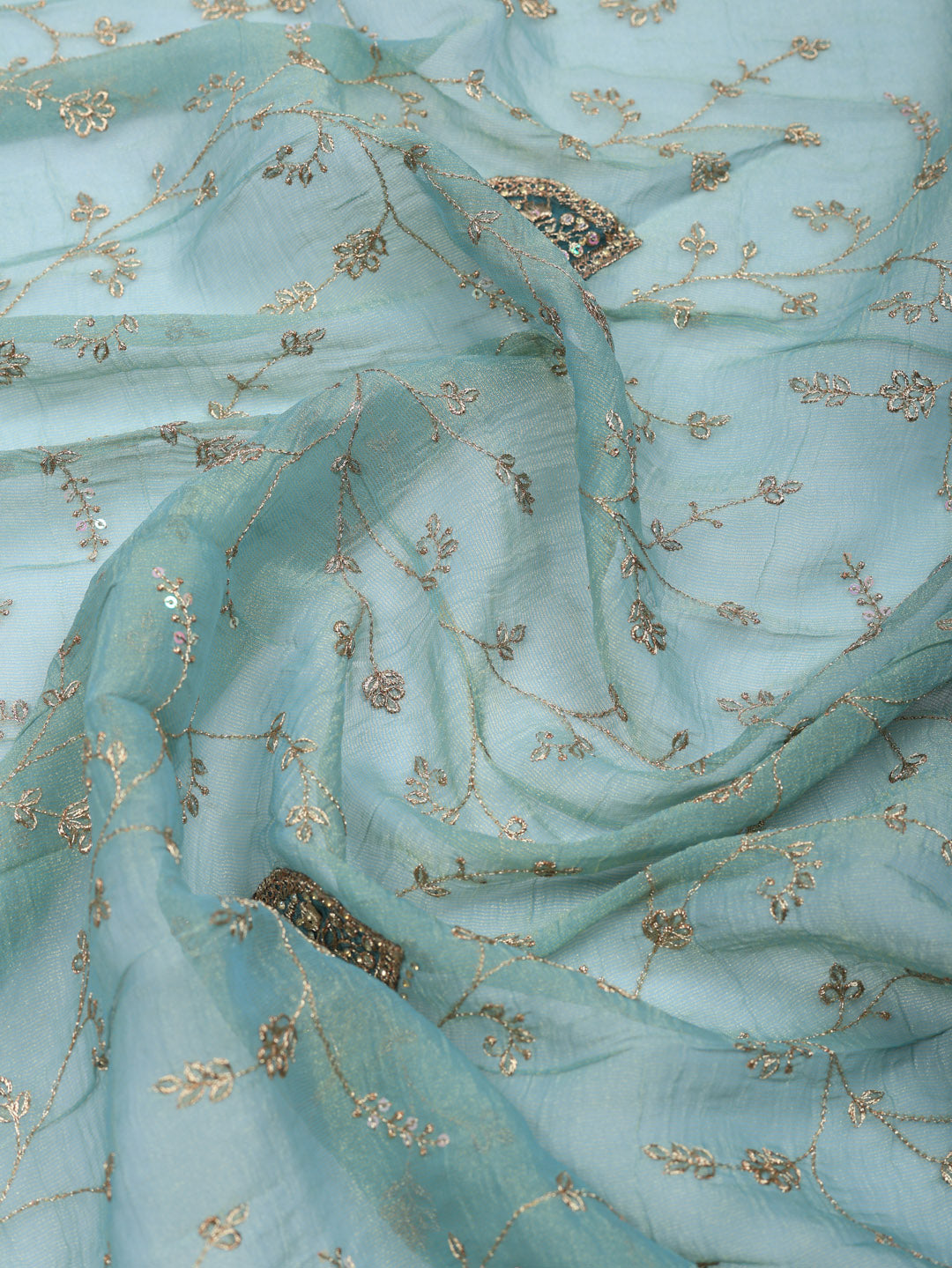Embroidered Tissue Unstitched Suit With Pant &amp; Dupatta