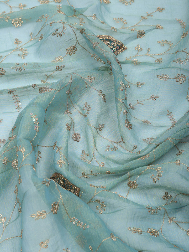 Embroidered Tissue Unstitched Suit With Pant &amp; Dupatta
