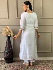 Neck Embroidered Handloom Kurta With Pant & Dupatta