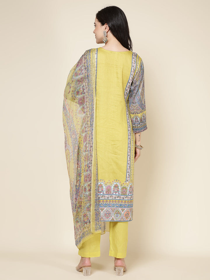 Printed Cotton Blend Kurta With Pants &amp; Dupatta