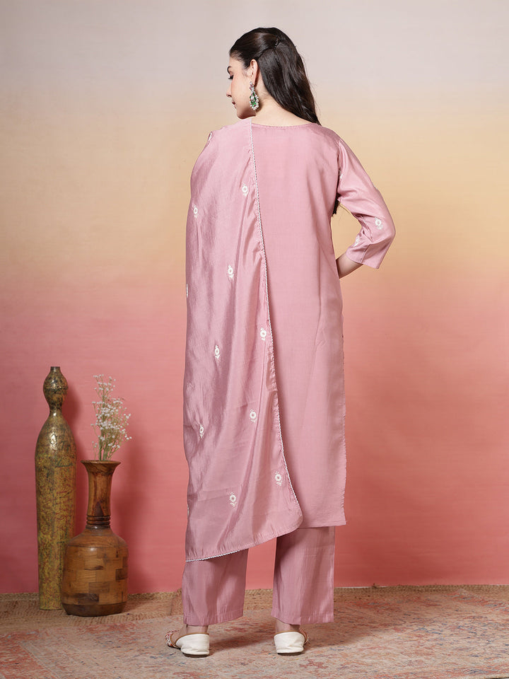 Printed Cotton Blend Kurta With Pants &amp; Dupatta