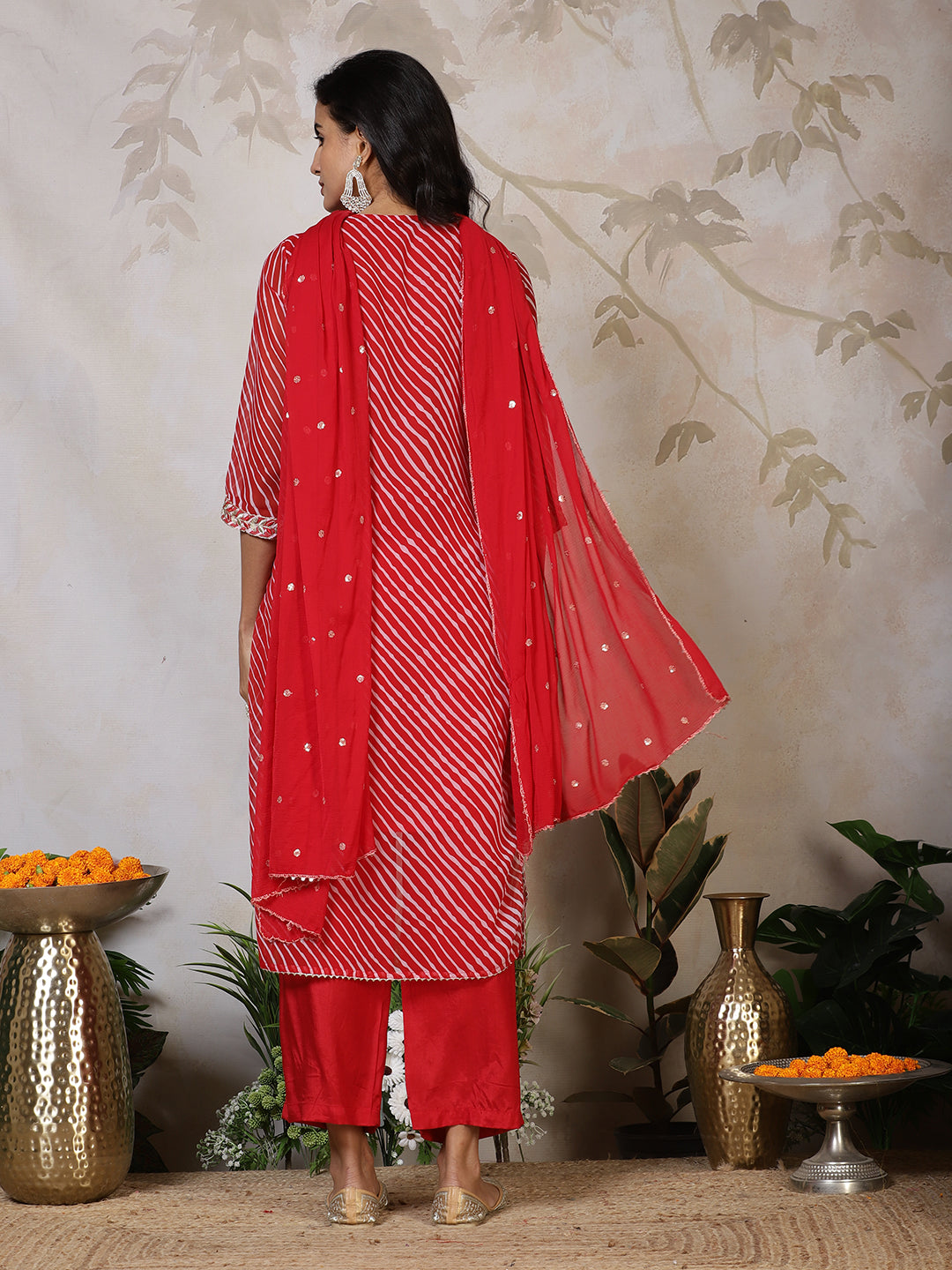 Embroidered Georgette Kurta With Pants & Dupatta