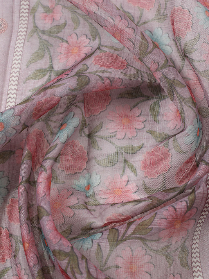 Embroidered Cotton Blend Unstitched Suit With Pant &amp; Dupatta