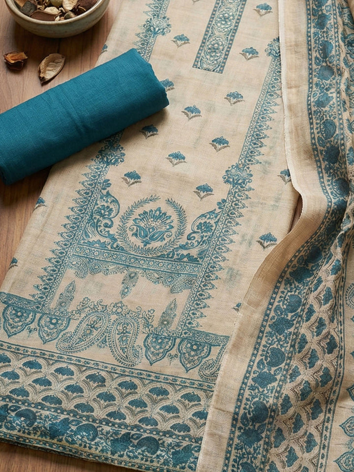 Embroidered Cotton Blend Unstitched Suit With Pant &amp; Dupatta