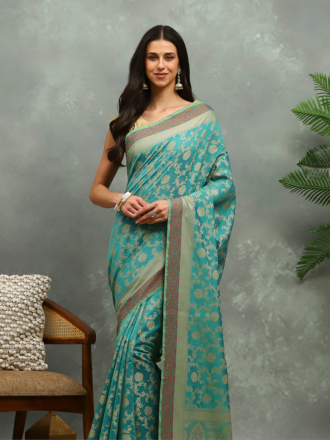 Resham Embroidered Cotton Blend Woven Saree