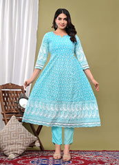 Embroidered Cotton Blend Kurta With Pant & Dupatta