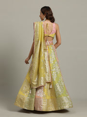 Multi Kali Tissue Choli With Lehenga & Dupatta