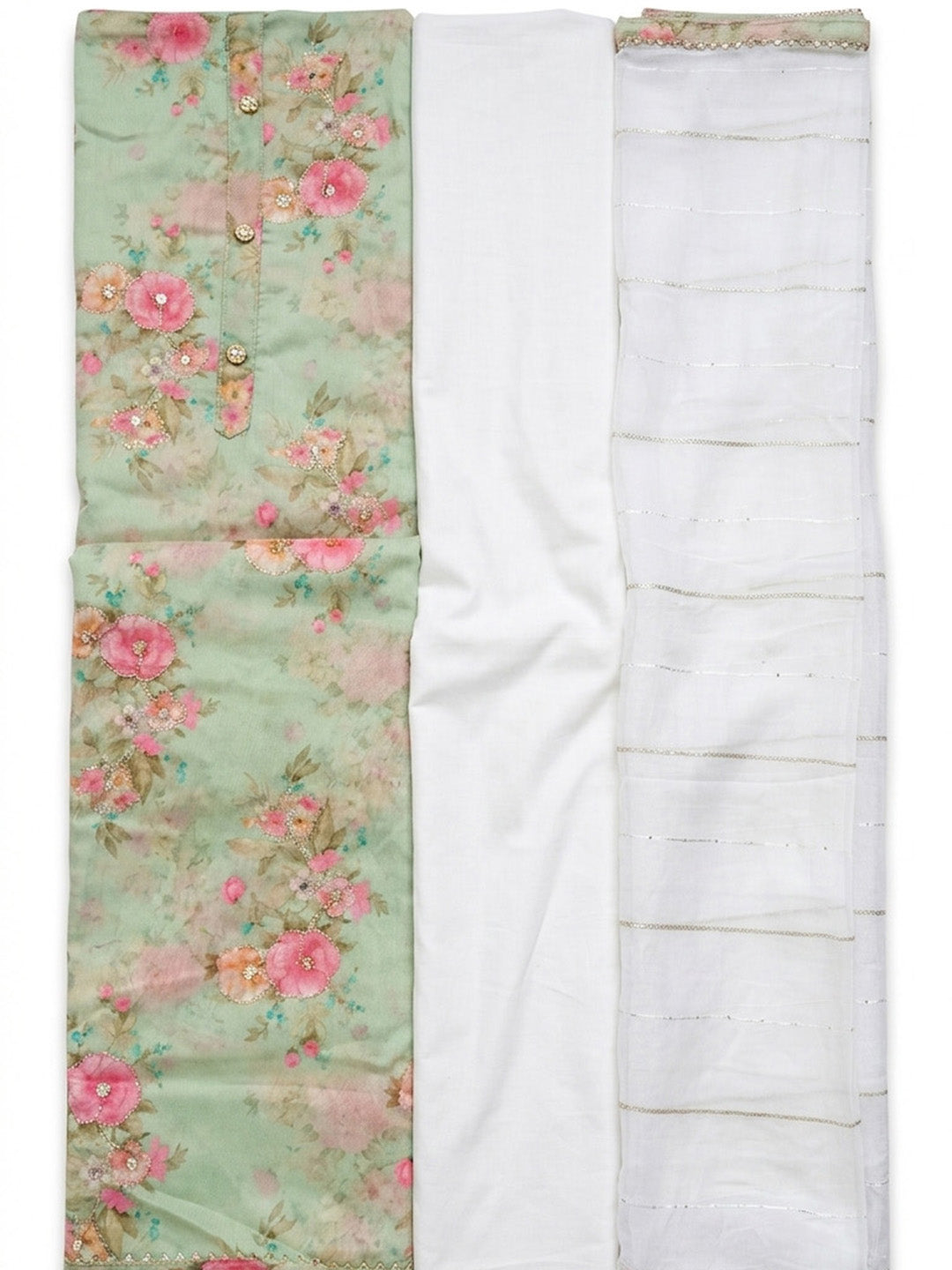 Printed Chanderi Unstitched Suit With Pant &amp; Dupatta