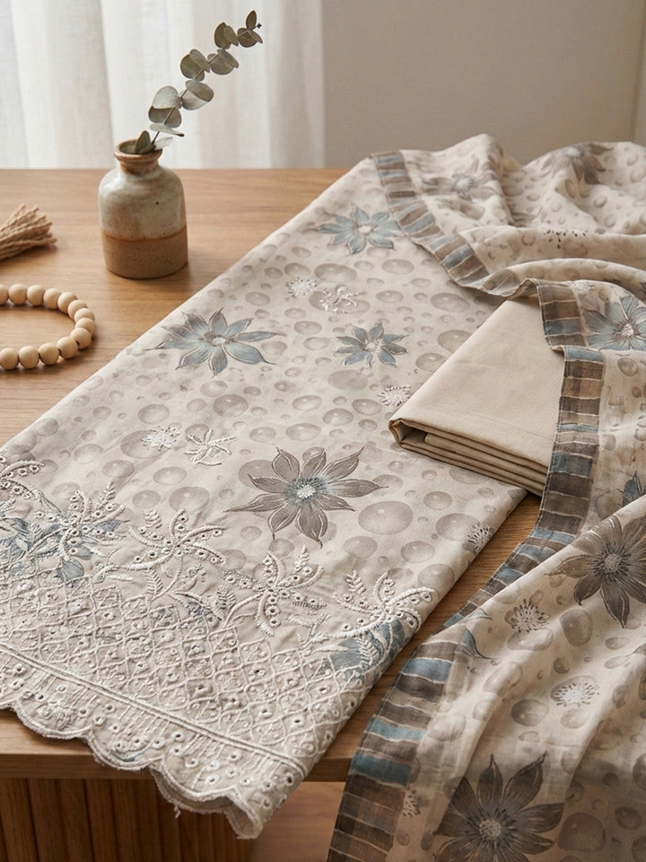 Printed Cotton Blend Unstitched Suit With Pant &amp; Dupatta