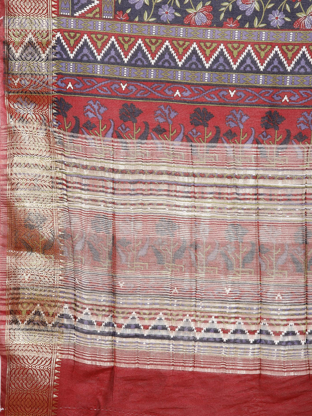 Floral Zari Border Printed Art Silk Woven Saree