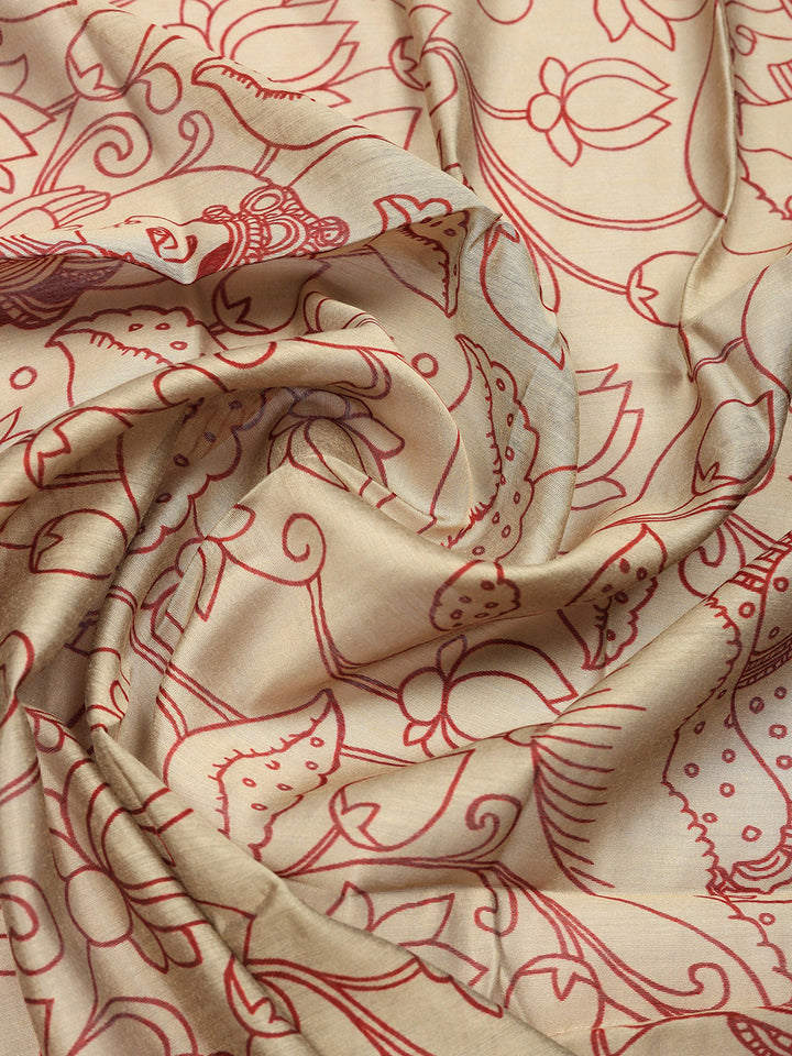 Printed Chanderi Unstitched Suit With Pant &amp; Dupatta