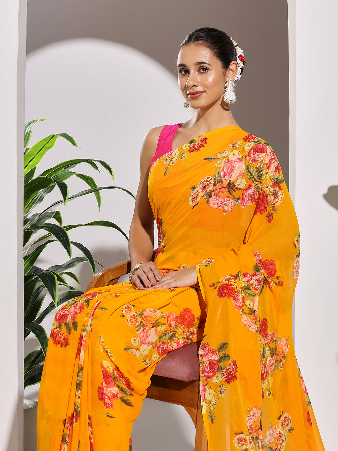 Floral Printed Georgette Saree