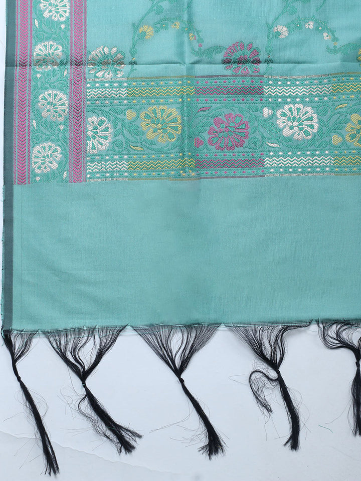 Woven Design Chanderi Unstitched Suit With Pant &amp; Dupatta