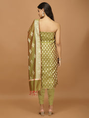 Woven Banarasi Chanderi Unstitched Suit With Dupatta