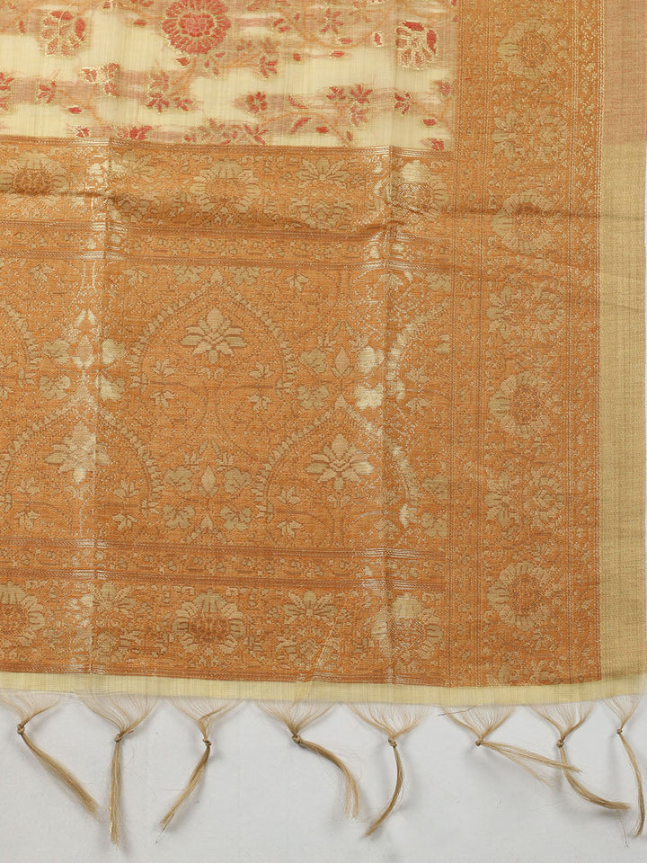 Embroidered Chanderi Unstitched Suit With Pant &amp; Dupatta