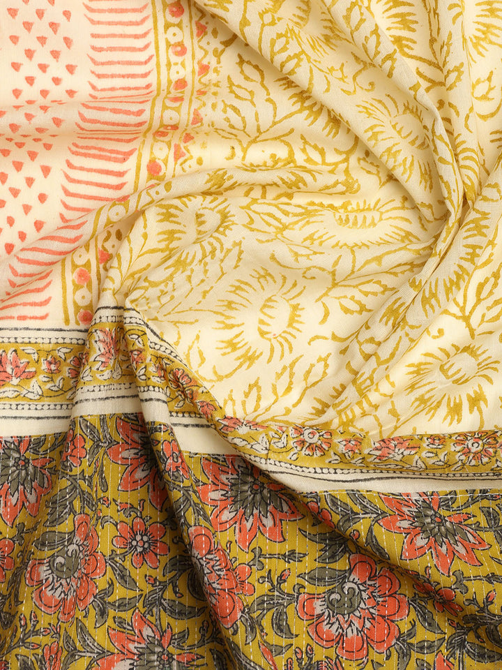 Printed Cotton Blend Unstitched Suit With Dupatta