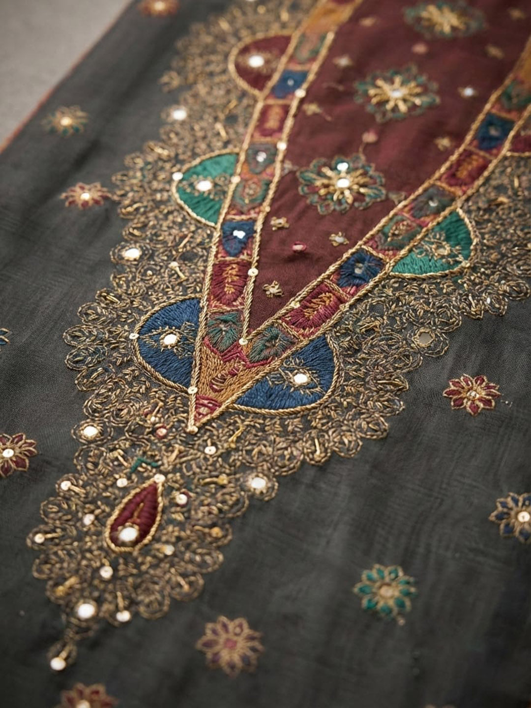 Printed Chanderi Unstitched Suit With Pant &amp; Dupatta