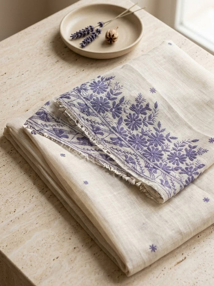Printed Linen Blend Unstitched Suit With Pant &amp; Dupatta