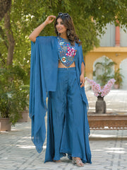 Embroidered Chinon Top With Plazzo