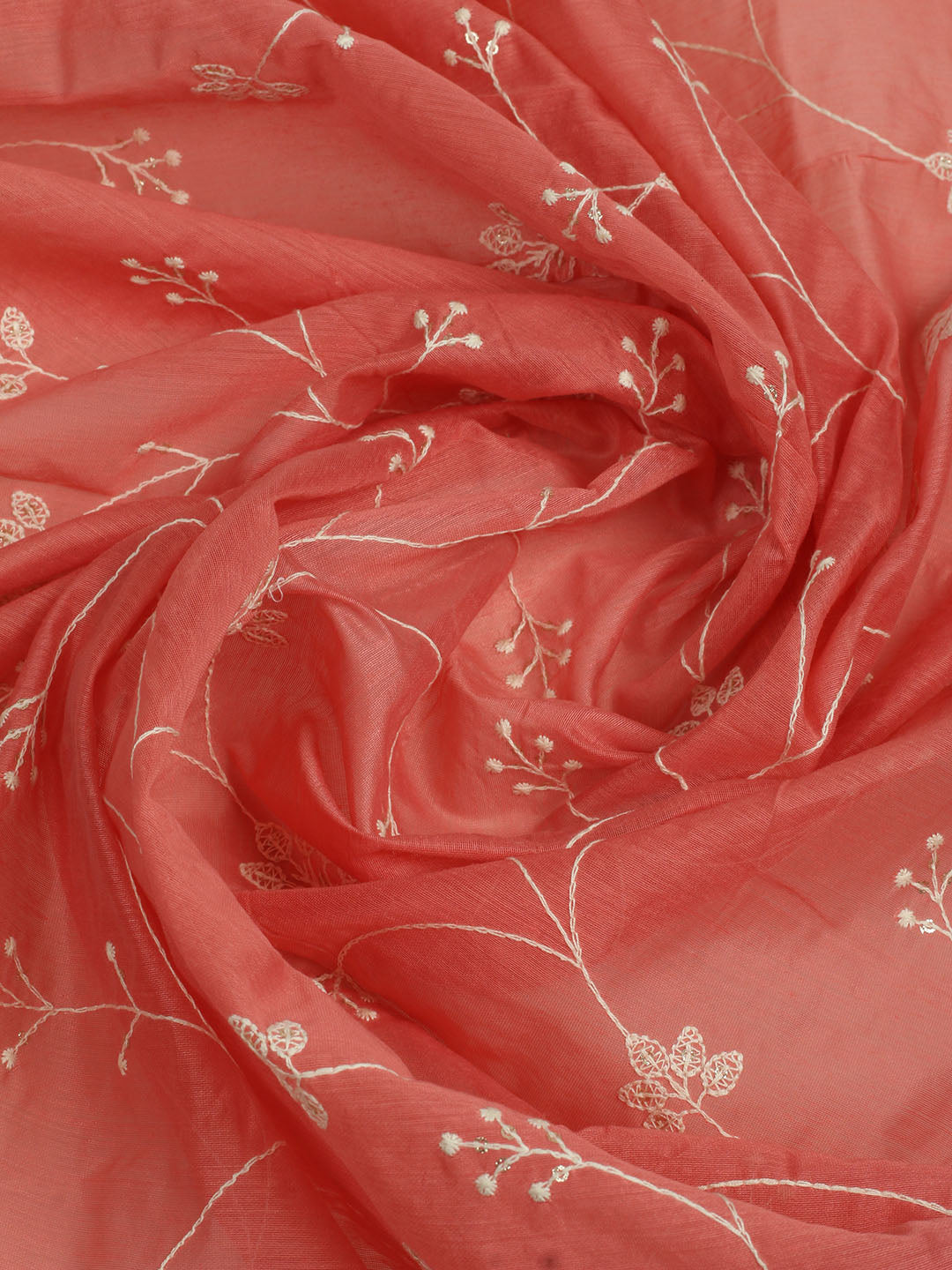 Embroidered Chanderi Unstitched Suit With Pant &amp; Dupatta
