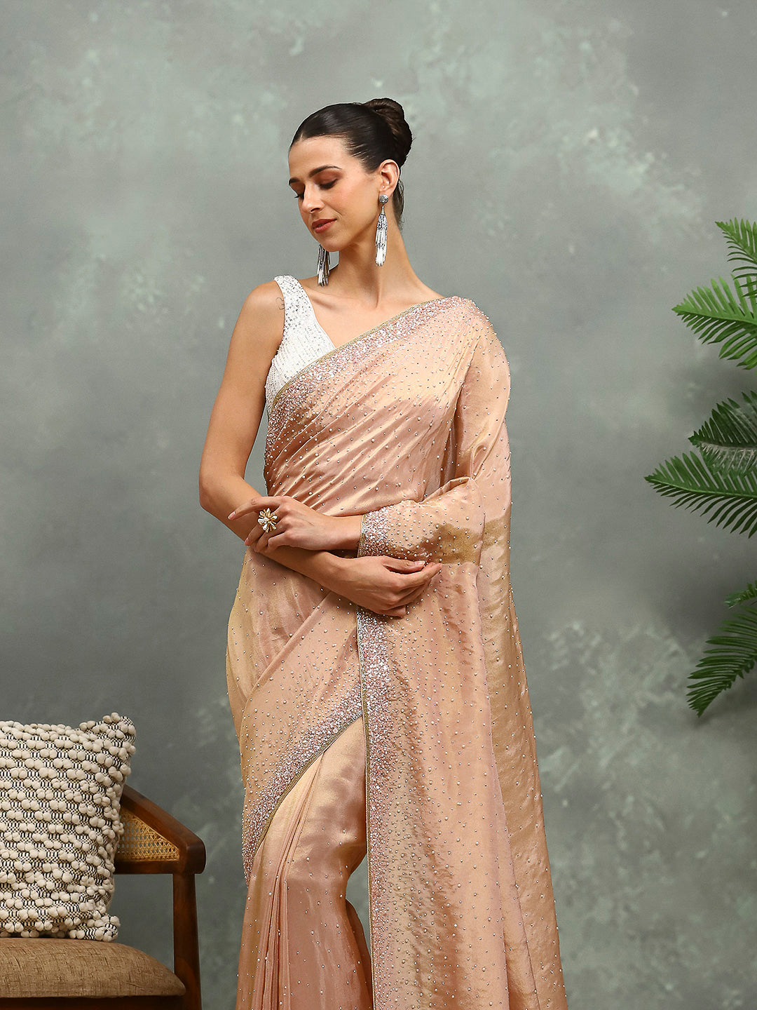Stone Embroidered Tissue Saree