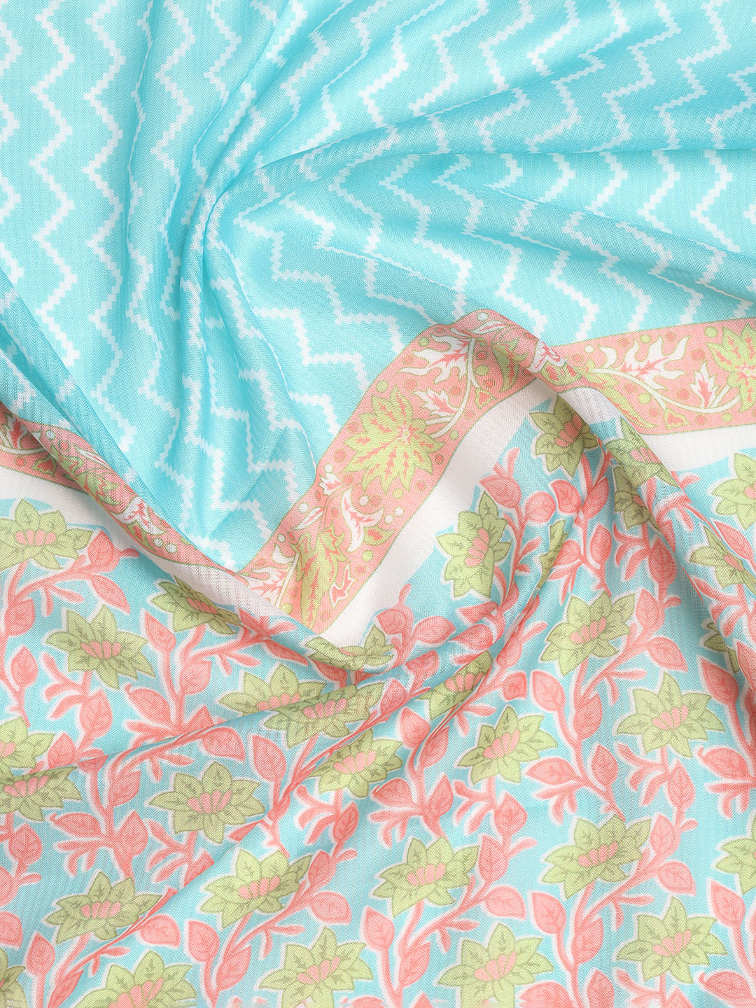 Printed Cotton Blend Unstitched Suit With Dupatta