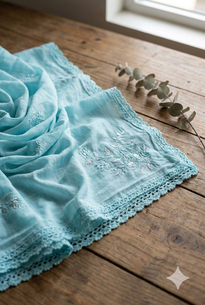 Embroidered Cotton Blend Unstitched Suit With Pant &amp; Dupatta