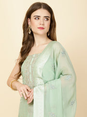 Neck Embroidered Crepe Unstitched Suit Piece With Dupatta